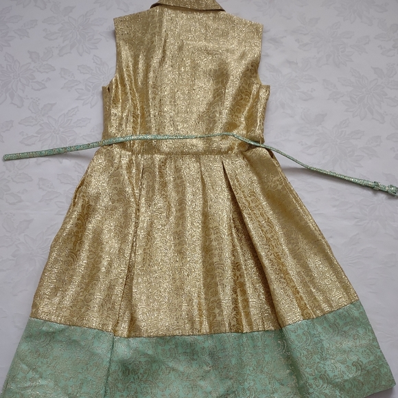 Gold metallic brocade belted dress Old Hollywood style - Picture 12 of 15